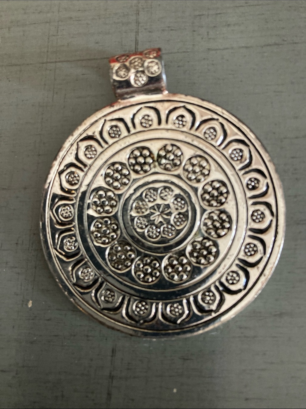 Ornate Silver-Tone Floral Medallion Pendant Necklace